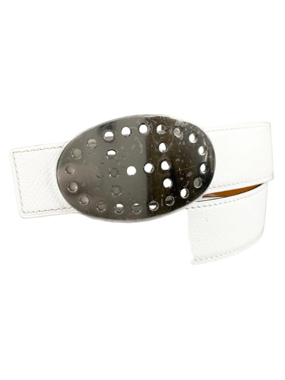 Hermes Evelyne Leather Brown White Belt Silver